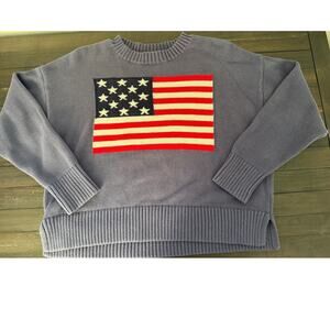 Old Navy Blue Crewneck USA Flag Sweater Women's Patriotic July 4 Olympics Large